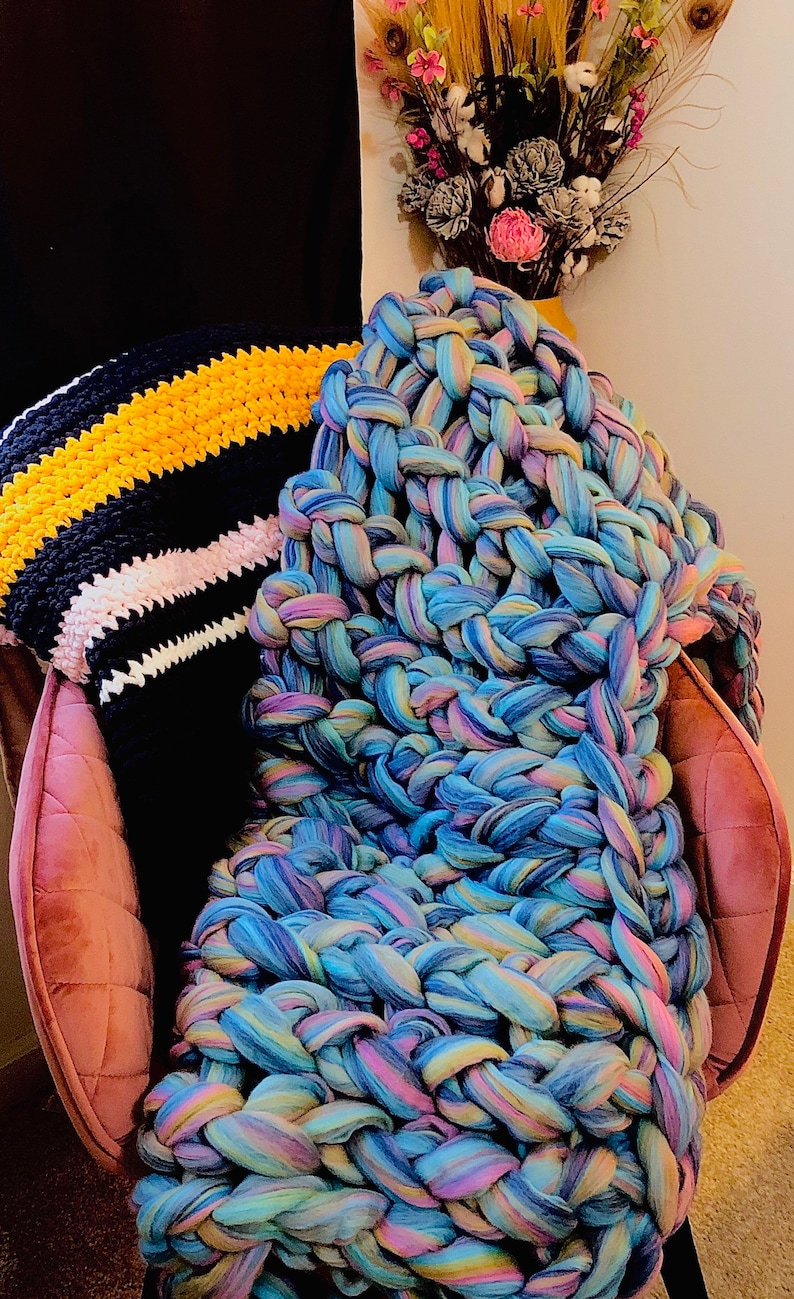 Chunky Knit Blanket Home Decor New MultiColored Arm Knit Etsy