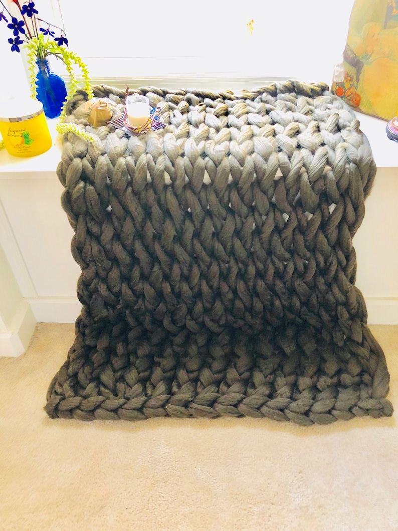 Chunky Knit Blanket Olive Green Chunky Knit Throw Small Etsy