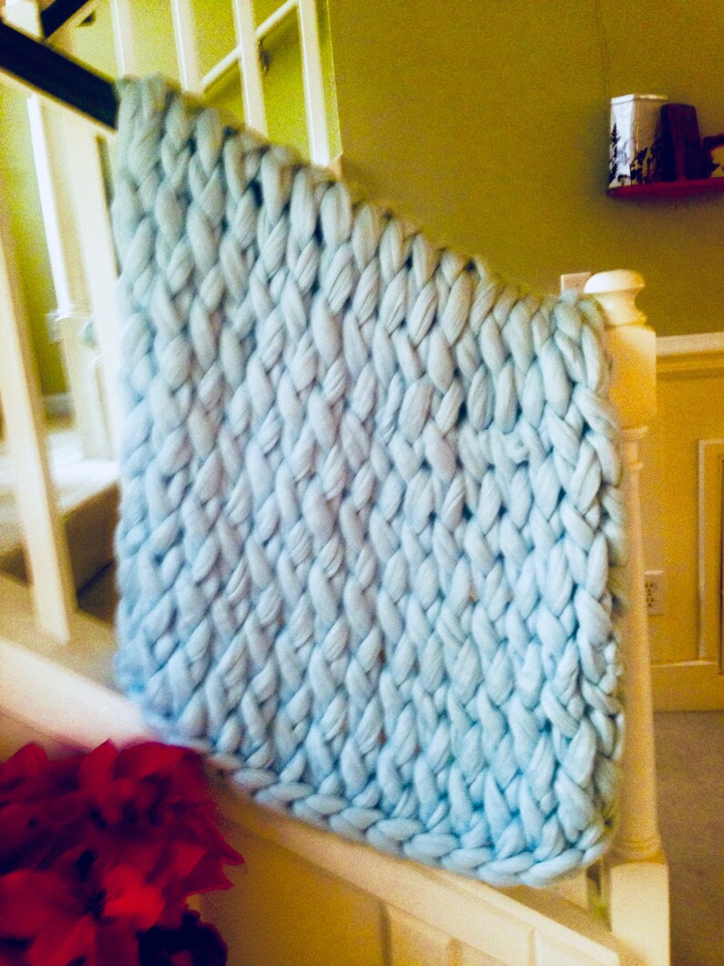 Chunky Knit Blanket ice blue light blue Chunky Knit Etsy