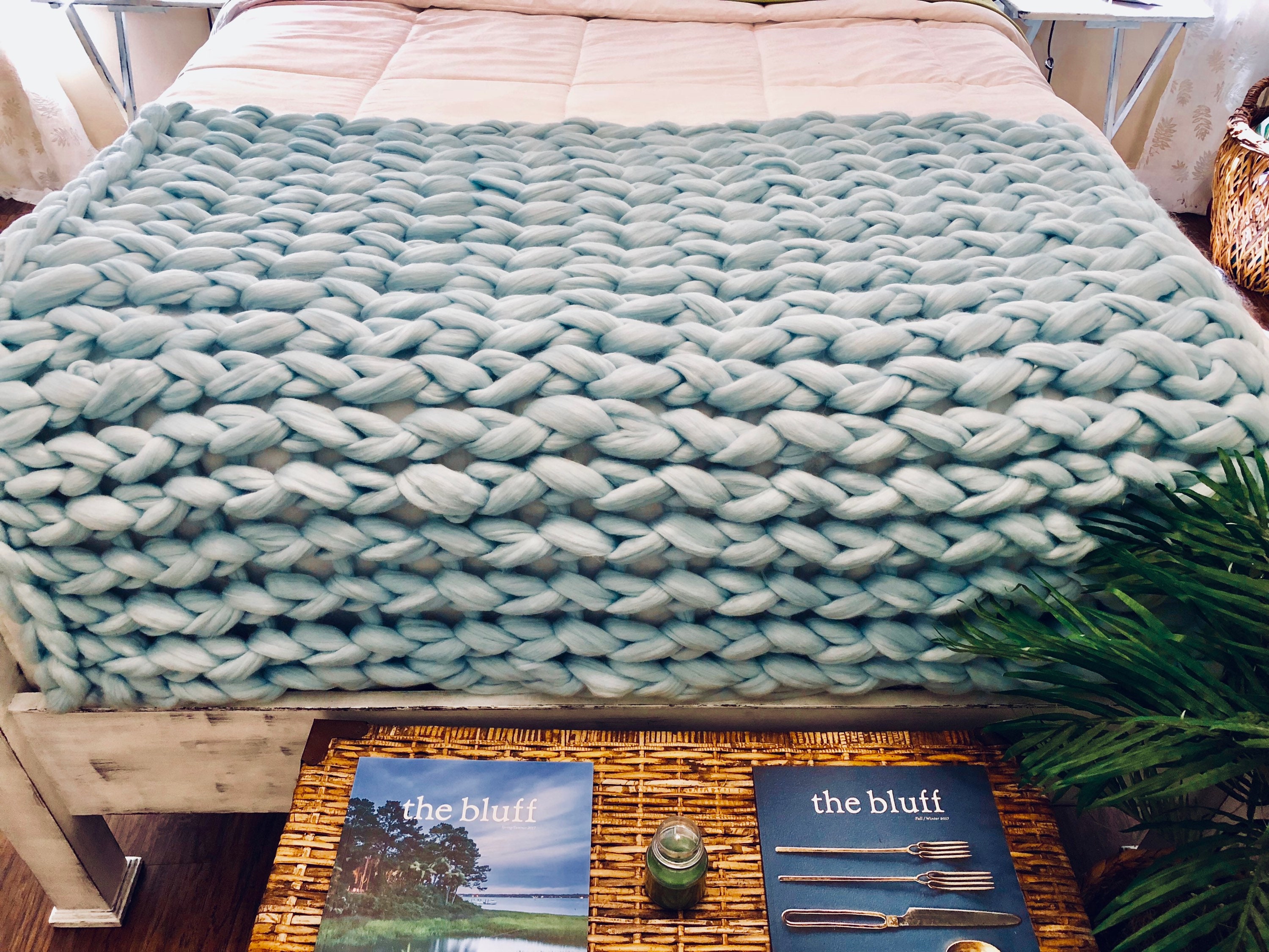 Chunky Knit Blanket ice blue light blue Chunky Knit Etsy