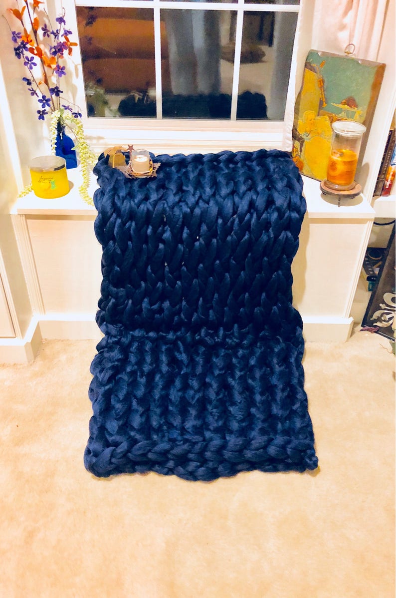 Chunky Knit Blanket Navy Blue Chunky Knit Throw Small to Etsy