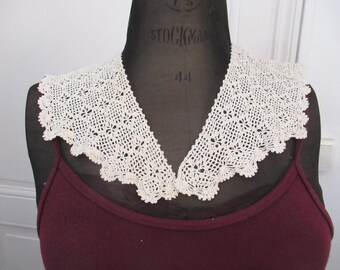 Grand col de coton crocheté main, vintage