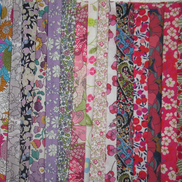 20 Coupons de tissu différents, véritable Liberty of London, shabby chic, tissu patchwork, motif fleurs, 21 cm x 30 cm