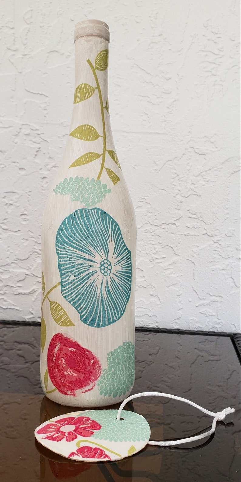 Blue Teal Glass Bottle and Glass Vase Decoupage Green Etsy