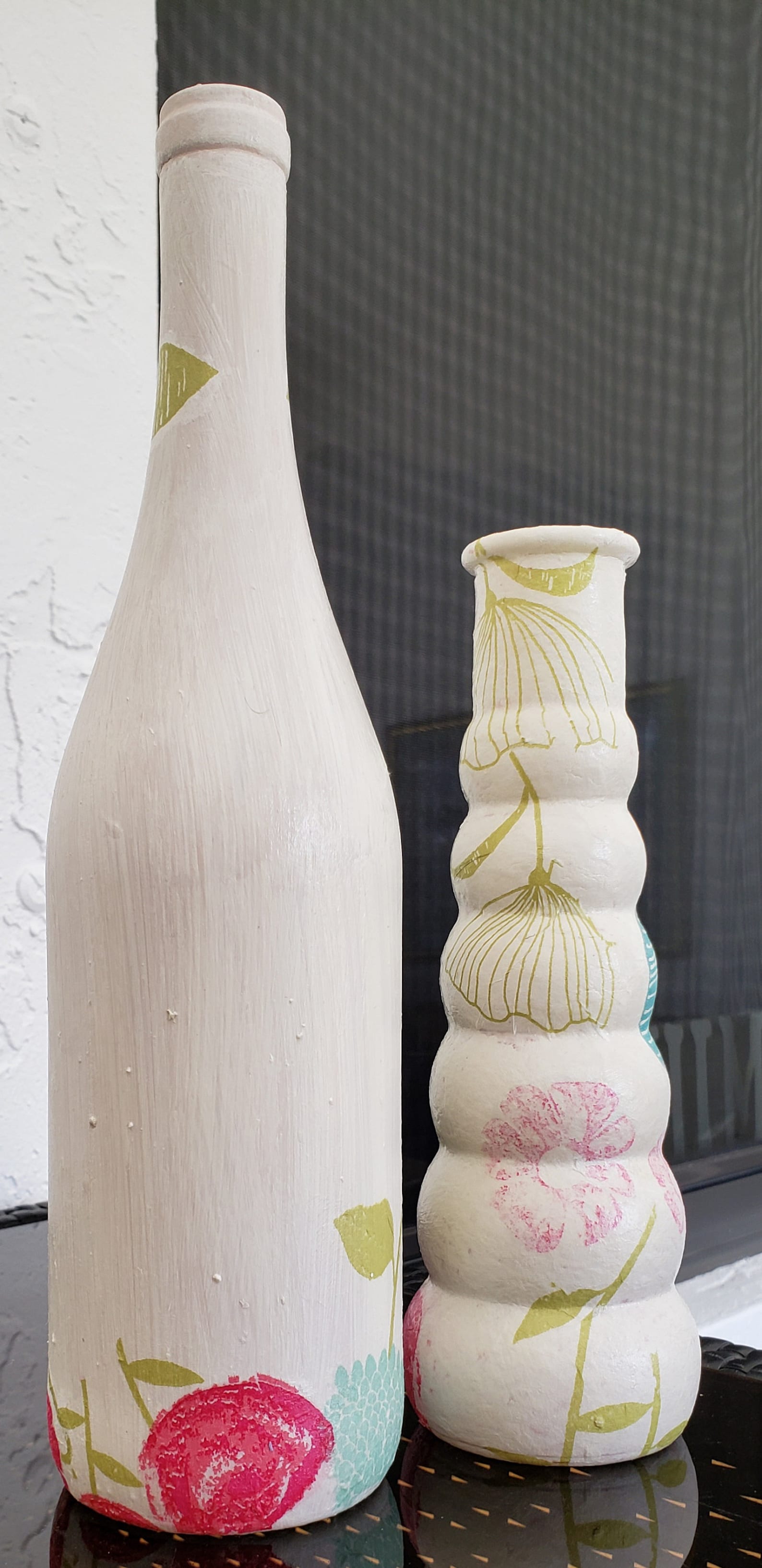 Blue Teal Glass Bottle and Glass Vase Decoupage Green Etsy