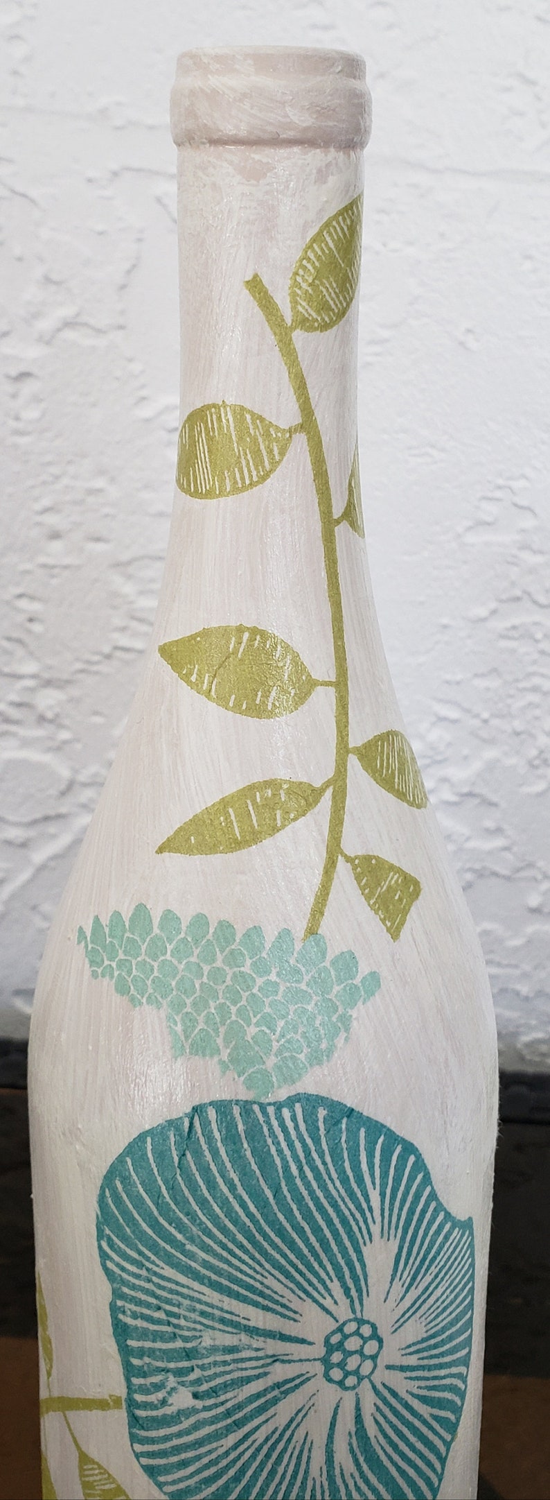 Blue Teal Glass Bottle and Glass Vase Decoupage Green Etsy