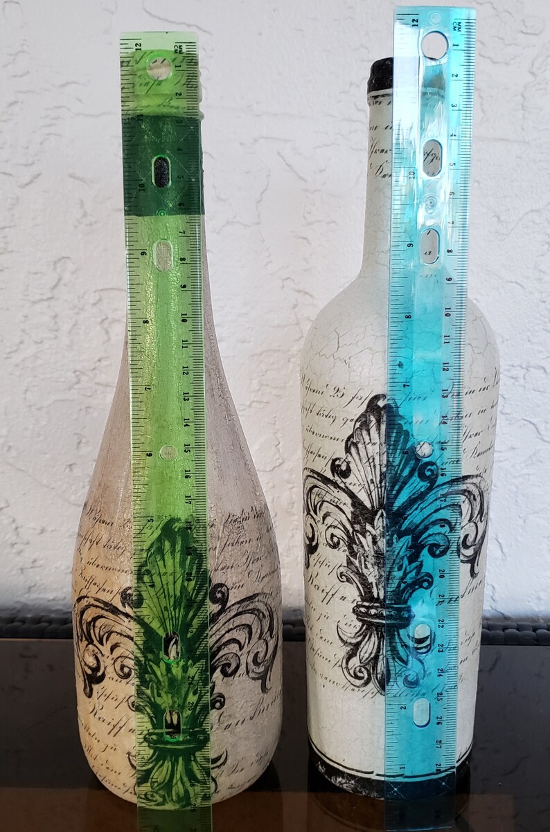 Black Bottles Decoupage Black Beige Crackle Effect Kitchen Décor Bar Décor Home SET of 2 Items