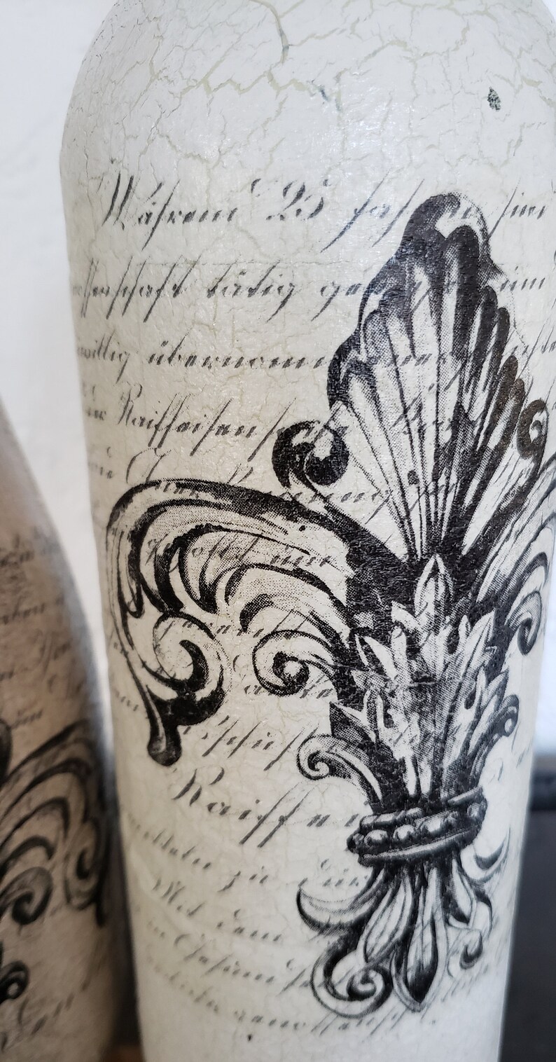 Black Bottles Decoupage Black Beige Crackle Effect Kitchen Décor Bar Décor Home SET of 2 Items