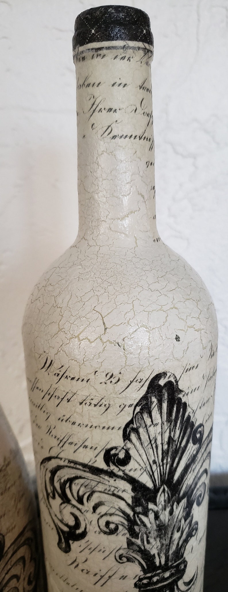 Black Bottles Decoupage Black Beige Crackle Effect Kitchen Décor Bar Décor Home SET of 2 Items