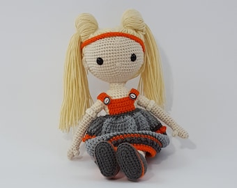 Crochet doll pattern amigurumi pd NINA in a skirt with braces