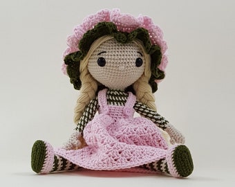 Crochet doll pattern amigurumi pdf Samantha in pink dress