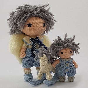 Puppen Häkelanleitung Blauer Schutzengel mit kleinem Jungen amigurumi pdf