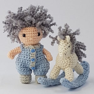 Little Boy with rocking horse crochet doll pattern amigurumi pdf