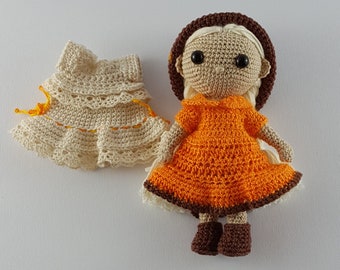 Crochet doll pattern amigurumi pdf Amy with two dresses