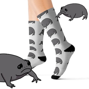 Grumpy Frog Socks - White Black Rain Frog Socks