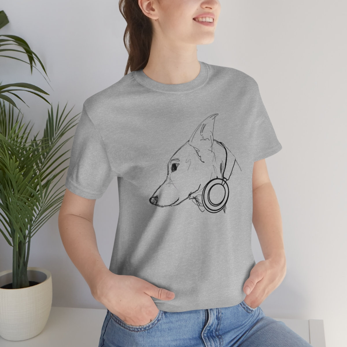 Dog With Headphones Shirt - Artistic Dog Sketch - Unisex Jersey