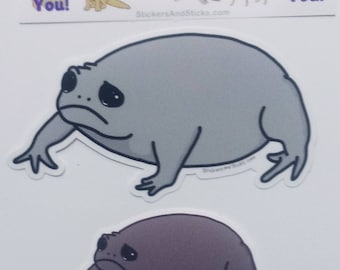 Black Rain Frog Sticker - Cute Sad Grumpy Frog Decal