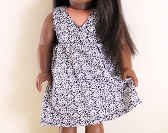 Black and White Floral Dress for 18 inch dolls; fits American Girl