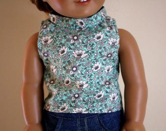 Blue Floral Tank Top for 18 inch dolls; Fits American Girl
