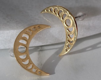 Clous d'oreilles croissant de lune en plaqué or, bijoux célestes
