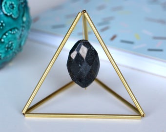 Gold Tone Gemstone Table Decor, Office Desk Decor, Wedding Decor, Himmeli Triangle Table Decor with Gemstone, Office Decor