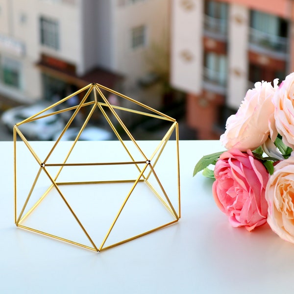 Gold Tone Wedding Centerpieces, Gift for Her, Flower Organizer, Modern Minimalist Himmeli DOME , Geometric Ornament, Library Decor 10P