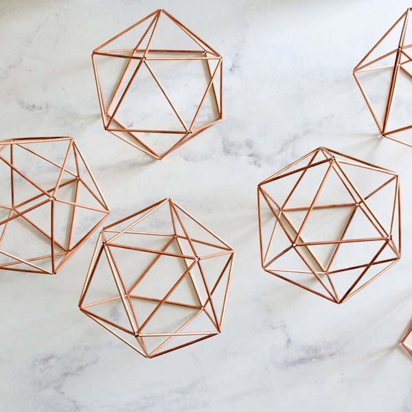 7.8" Copper Himmeli Orb, Wedding Table Decor, Icosahedron Modern Himmeli SPHERE , Geometric Ornament, Air Plant Holder, Library Decor