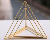 Gold Tone Tetrahedron Nesting Triangle Centerpieces, Himmeli Triangles, Office Desk, Coffee Table, Mobile, Geometric Ornament, Library Decor