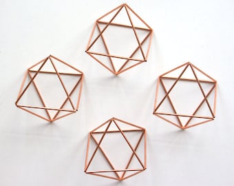 Copper Octahedron Wedding Ornament,  4 Modern Minimalist Himmeli Mobile, Copper Origami,  Geometric Ornament, Air Plant Holder