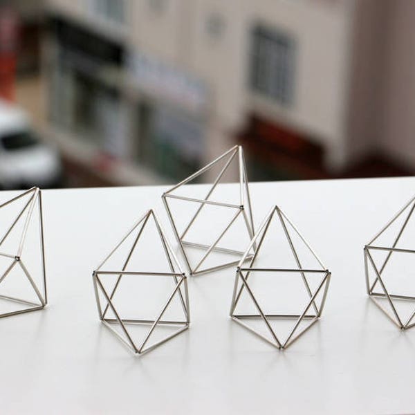 Silver Himmeli Decor, Modern Minimalist Himmeli Mobile, Geometric Ornament, Air Plant Holder