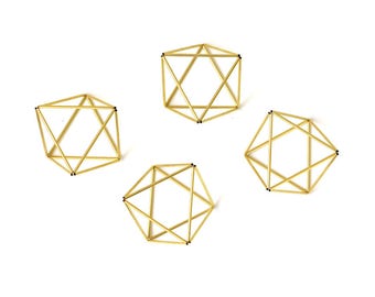 Gold Tone Octahedron Wedding Ornament,  4 Modern Minimalist Himmeli Mobile, Brass Origami,  Geometric Ornament, Air Plant Holder