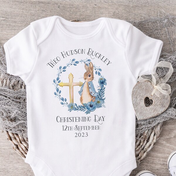 Personalised Christening Outfit, Baby Boy's Baptism, Naming Day Gifts, Cotton Sleepsuit & Vest, Bodysuit And Bib