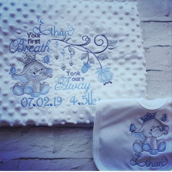 Personalised embroidered luxury baby bubble blanket with elephant and a name