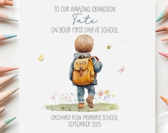 Personalised First Day At School Card For Little Boy, Son 1st Day At Primary School, Grandson 1st Day At Nursery, Any Relation, Good Luck