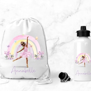 Personalized Ballet Water Bottle & Gym Bag, Ballerina Gift, Personalized PE bag, School, PE, Swim Drawstring Bag, Ballet Gift, Present