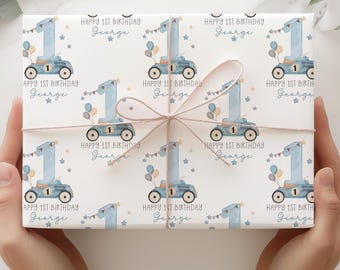 Personalised Racing Car 1st/2nd/3rd Birthday Wrapping Paper For Little Boy Or Girl, blue Race Car Gift Wrap, Formula One Kids Birthday Gift