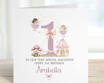 Personalised 1st Birthday Fairy Card For Little Girl, Fairy First Birthday Card For Daughter, Niece, Granddaughter, Sister, Magical Woodland