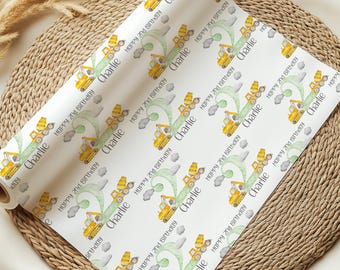 Construction/Digger Birthday Wrapping Paper, Personalised Vehicle Gift Wrap, Any Age Childrens Gift Wrap, Custom Gift Wrap