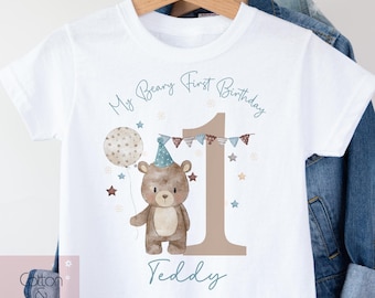 Personalised Kids 1st Birthday T-Shirt, My Beary First Birthday T-Shirt, Boy's Teddy Birthday Top, Birthday Boy Long Sleeved T-Shirt