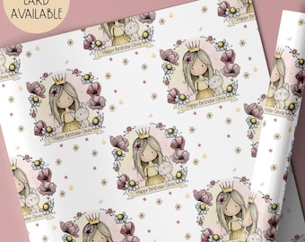 Princess Birthday Gift Wrap Paper, Personalised Birthday Wrapping Paper for Daughter, Granddaughter, Niece, Family