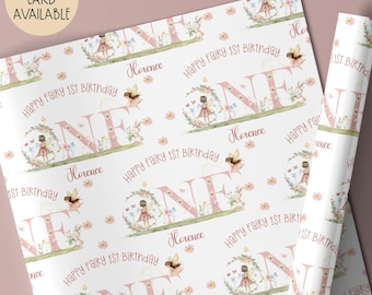 Pink Fairy First Birthday Gift Wrap Paper, Personalised 1st Birthday Wrapping Paper for Daughter, Granddaughter, Niece, God-Daughter
