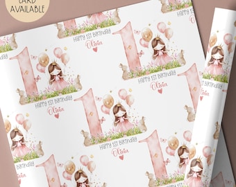 Princess First Birthday Gift Wrap Paper, Personalised 1st Birthday Wrapping Paper for Daughter, Granddaughter, Niece, God-Daughter