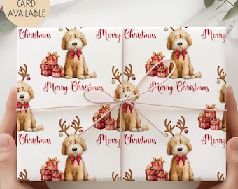 Dog Christmas Gift Wrap, Cockapoo Xmas Wrapping Paper Roll, Dog Festive Giftwrap