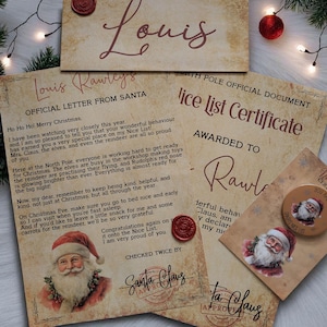 Personalised Letter From Santa. Nice List Certificate & Badge, Letter From The North Pole, Wax Seal Envelope, Vintage Letter From Santa