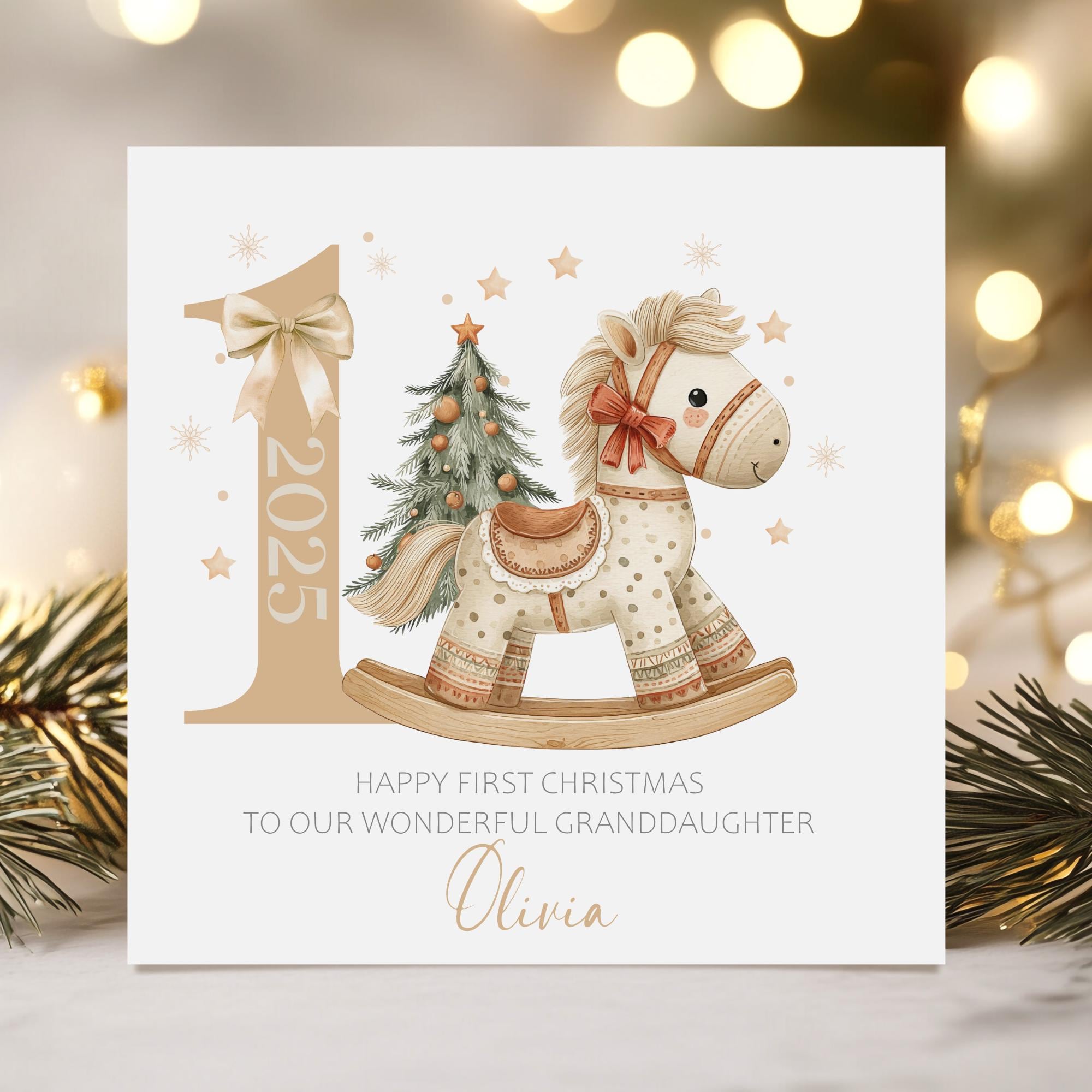 Biglietto Di Natale Per Nipote – “For A Special Granddaughter On Your First Christmas” Con Animali Del Bosco – Cartoncino 23x15 Cm - 3