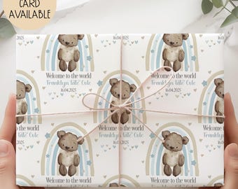 New Baby Gift Wrap Paper for Baby Boy, Personalised Baby Boy Wrapping Paper, Blue Rainbow Baby Shower Wrapping Paper Roll/Sheet