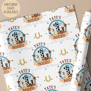 Personalised Boys First Birthday Gift Wrap Paper, 1st Rodeo Birthday Gift Wrap Roll Paper For for Son, Grandson, Nephew, Godson