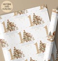 Baby's 1st Christmas Gift Wrap For Boys, Personalised Teddy 1st Xmas Wrapping Paper Roll For Son/Grandson/Nephew/Any Relation