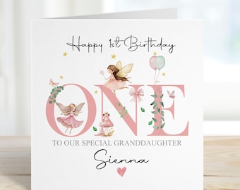 Personalised 1st Birthday Fairy Card For Little Girl, Fairy First Birthday Card For Daughter, Niece, Granddaughter, Sister, Magical Woodland