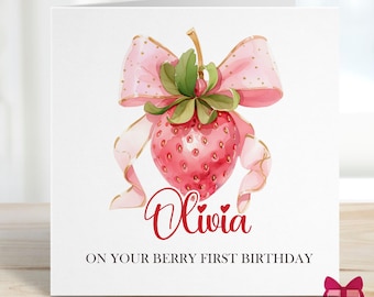 Strawberry Birthday Card, Berry Special Birthday Greeting Card, Personalised Girls First Birthday Card, Granddaughter/Daughter/Niece